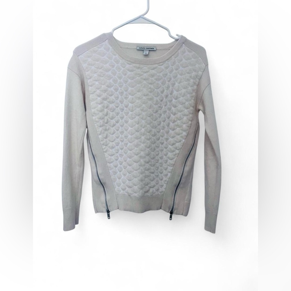 100% Cashmere Autumn Cashmere Italian Yarn Cream Sweater Textured & Zipper Front